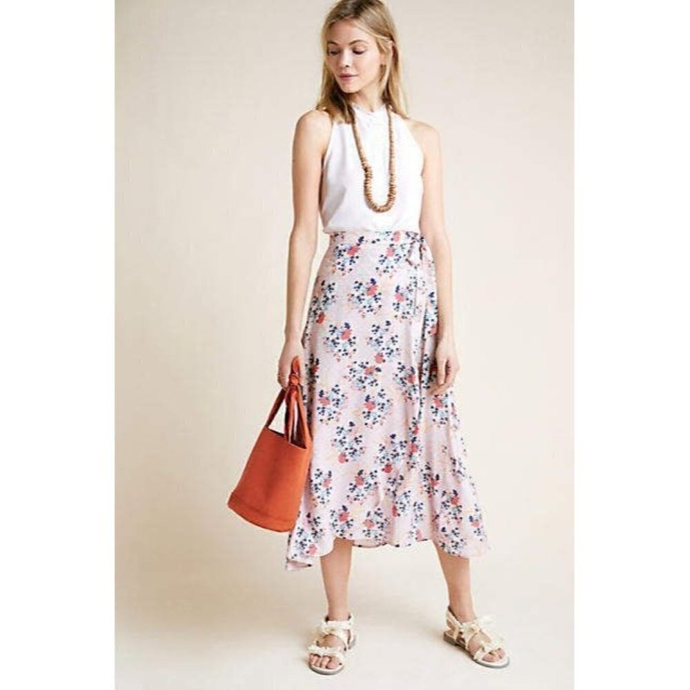 Velvet by Graham & Spencer Pink Isadora Floral Wrap Midi Skirt S